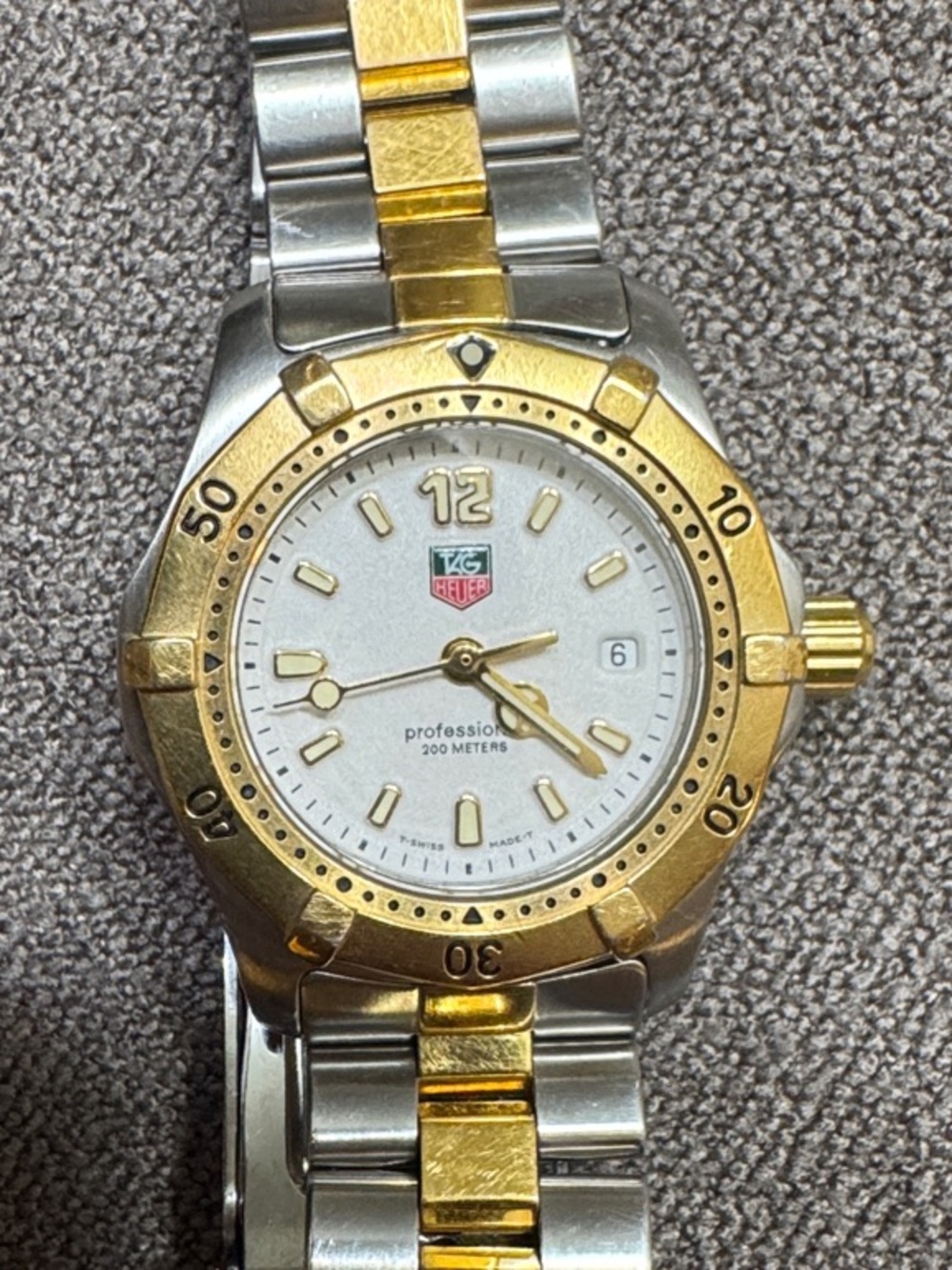 Tag Heuer Two-Tone Gold and Silver Professional Watch with White Dial